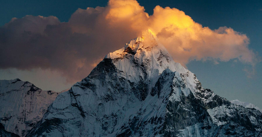 Ama Dablam mountain peak at golden hour sunset in the Himalayas, Nepal