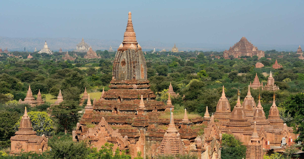 Ancient temple plains of Bagan at dusk — Southeast Asia travel landscape